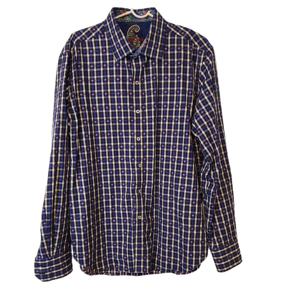 Robert Graham Shirt Geometric Flip Cuffs Button Up Long Sleeve Mens Large EUC